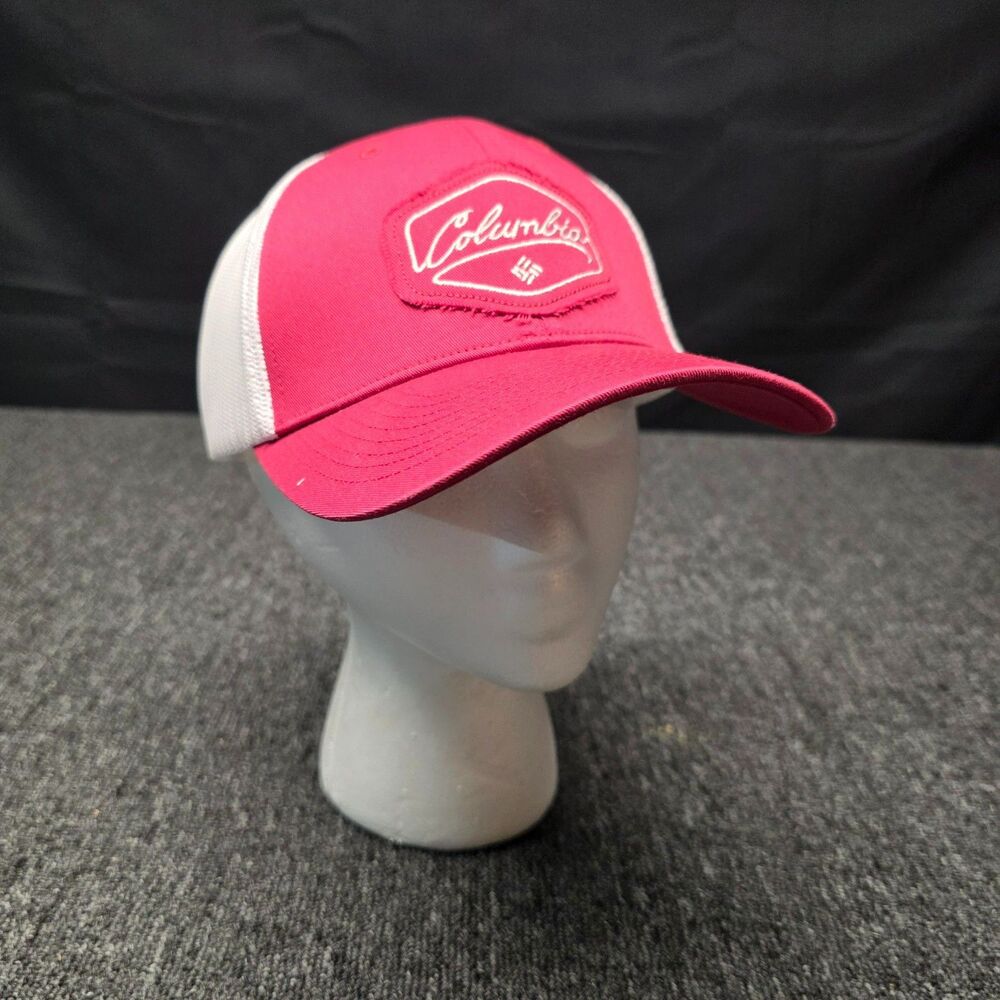 Columbia Snapback Hat Trucker Cap Deep Berry Red White Mesh Logo Patch Outdoor